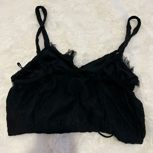 Zara Black Ruched Top with Ruffle Detail - Picture 5 of 5